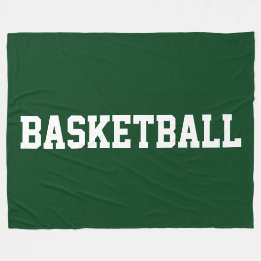 Bold White BASKETBALL Text On Deep Forest Green Fleecedecke (Vorderseite (Horizontal))