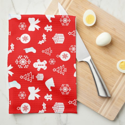 Bold White on Red Christmas Geschirrtuch (Viertel Falte)