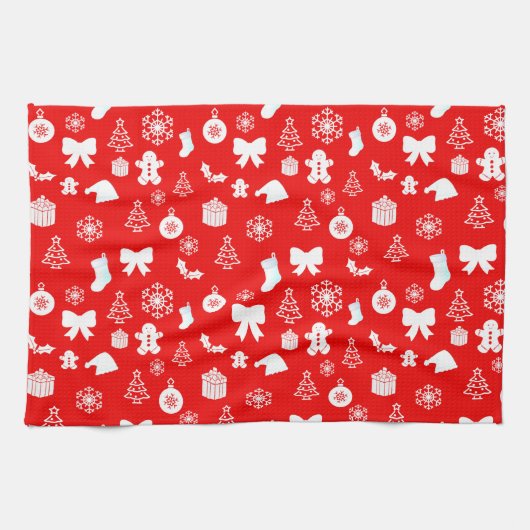 Bold White on Red Christmas Geschirrtuch (Horizontal)