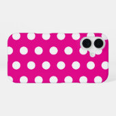 Bold White Polka Dots on Hot Pink  iPhone 16 Hülle (Rückseite (Horizontal))