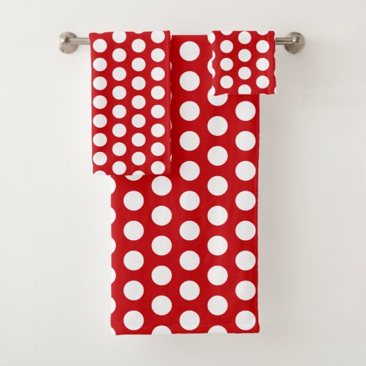 Bold White Polka Dots on Red Badhandtuch Set (Insitu)