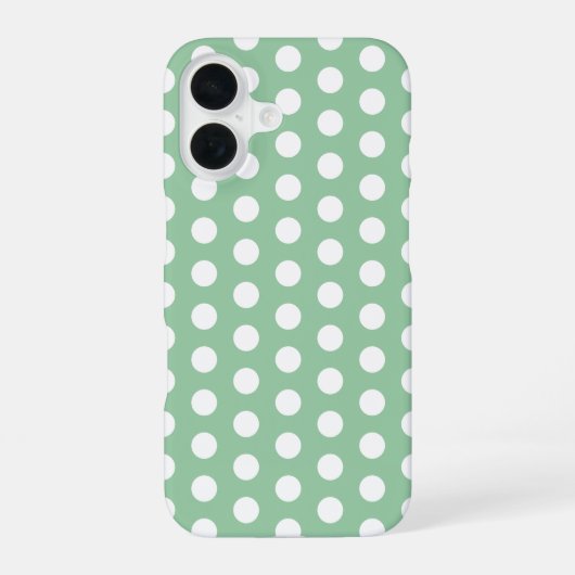 Bold White Polka Dots on Sage Green  iPhone 16 Hülle (Rückseite)