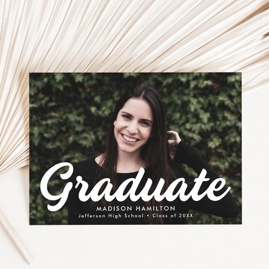 Bold White Script Foto Abschluss Ankündigung