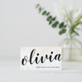 Bold White Wood Script Calligraphy Business Card Visitenkarte (Stehend Vorderseite)