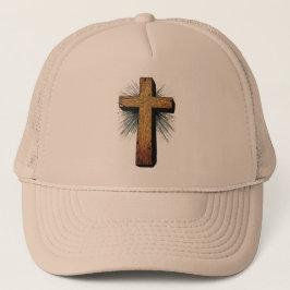 Bold Wooden Christian Cross Trucker Hat Truckerkappe