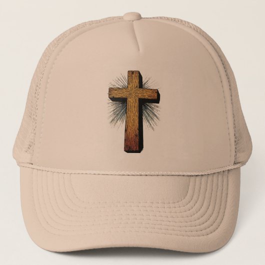 Bold Wooden Christian Cross Trucker Hat Truckerkappe (Vorderseite)