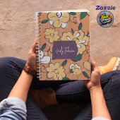 Bold Yellow Bloom Orange Floral Script Custom Name Notizblock