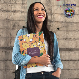 Bold Yellow Bloom Orange Floral Script Custom Name Notizblock