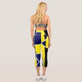 Bold Yellow Blue Abstrakt Black Art Lines Capri Leggings (Rückseite)