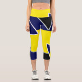 Bold Yellow Blue Abstrakt Black Art Lines Capri Leggings (Vorderseite)