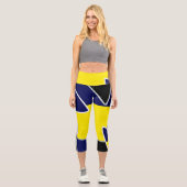 Bold Yellow Blue Abstrakt Black Art Lines Capri Leggings (Vorderseite)