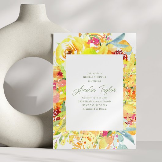 Bold Yellow Watercolor Floral Bridal Shower Einladung