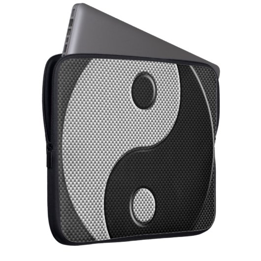 Bold Yin Yang in Carbon Fibre Print Style Laptopschutzhülle (Vorne Rechts)