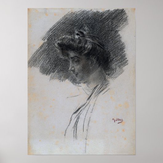 Boldini - Büste einer jungen Frau in Profil Poster (Vorne)
