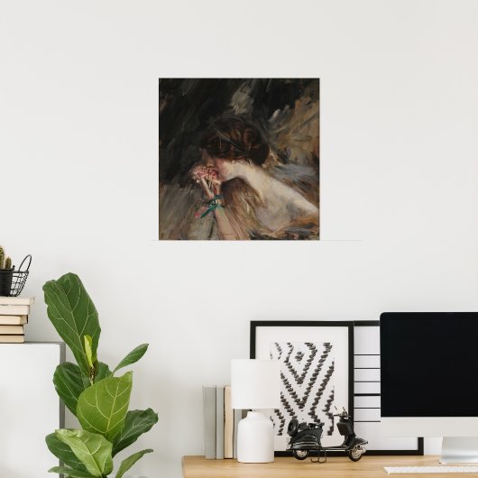 Boldini - Junge Frau mit Blume Poster (Heimbüro)