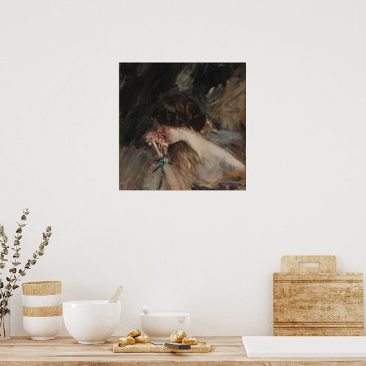 Boldini - Junge Frau mit Blume Poster (Küche)