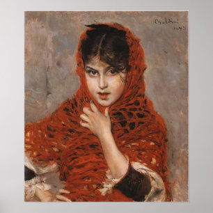 Boldini - Mädchen mit rotem Schal Poster