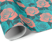 Boldly Stylized Roses In Shades Of Teal And Turquo Geschenkpapier (Rolleneckpunkt)