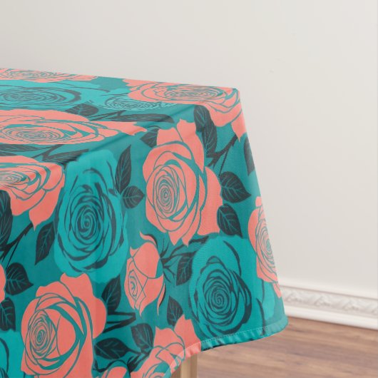 Boldly Stylized Roses In Shades Of Teal And Turquo Tischdecke (Beispiel)