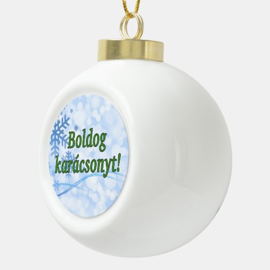 Boldog Karácsonyt! Frohe Weihnachten in ungarische Keramik Kugel-Ornament (Rechts)