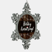Boldog Karácsonyt ungarische frohe Weihnachten Schneeflocken Zinn-Ornament (Links)