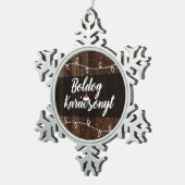 Boldog Karácsonyt ungarische frohe Weihnachten Schneeflocken Zinn-Ornament (Rechts)