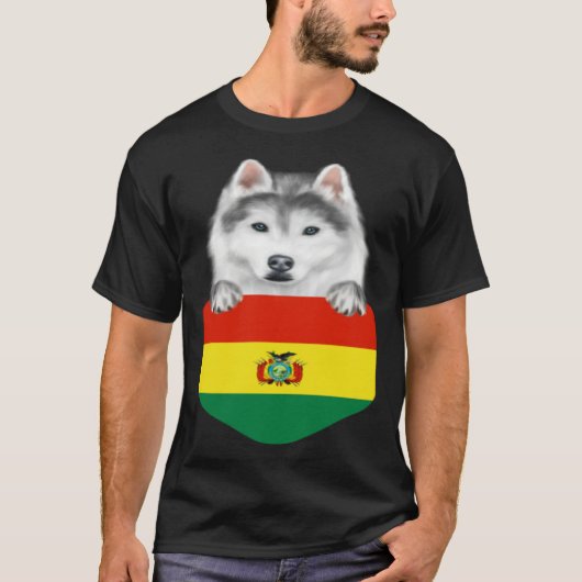 Bolivia Flag Siberian Husky Dog In Pocket T-Shirt (Vorderseite)