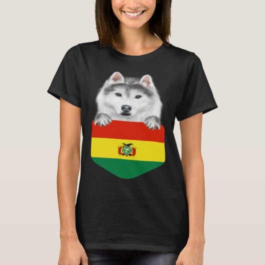 Bolivia Flag Siberian Husky Dog In Pocket T-Shirt (Vorderseite)