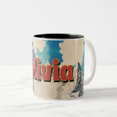 Bolivia Vintage Travel Poster Zweifarbige Tasse (VorderseiteRechts)