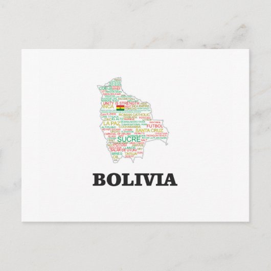 BOLIVIA WORD COLLAGE POSTKARTE (Vorderseite)