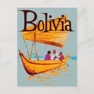 Bolivien, Fischer auf dem Boot, Vintage-Reise Postkarte
