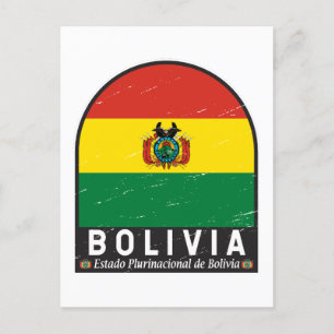 Bolivien-Flagge-Emblem abgenutzt Vintage Postkarte