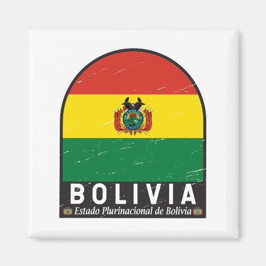 Bolivien-Flaggenemblem gestört Vintag Magnet (Vorne)