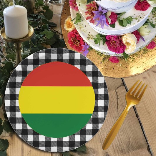 Bolivien Plate, Büffel kariert & Bolivianische Fla Pappteller