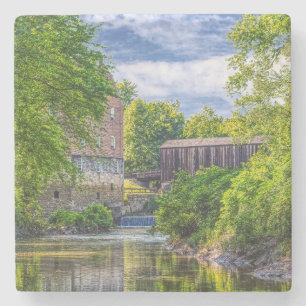 Bollinger-Mühle und Burfordville Covered Bridge Steinuntersetzer