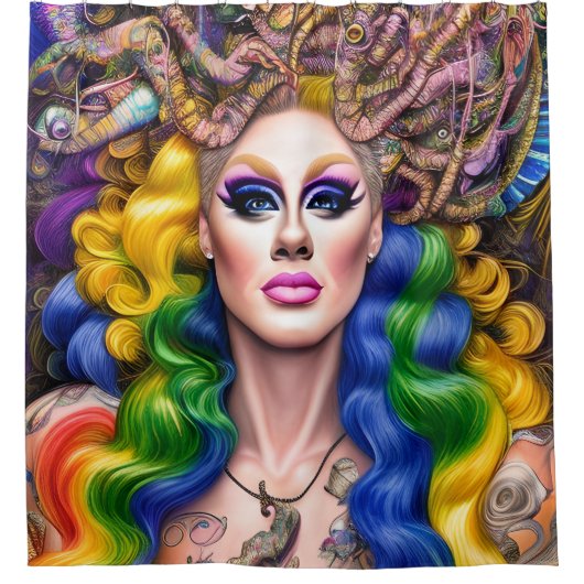 Bolly Glows Rainbow Drag Queen Artwork Design Duschvorhang (Vorderseite)