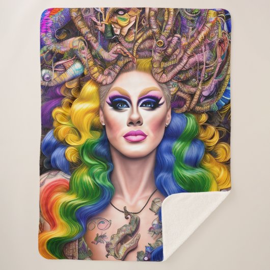 Bolly Glows Rainbow Drag Queen Artwork Design Sherpadecke (Vorderseite)