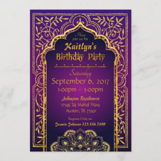 Bollywood Arabian Nights Geburtstagseinladungskart Einladung