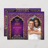 Bollywood Arabian Nights Save the Date Ankündigungspostkarte (Vorne/Hinten)