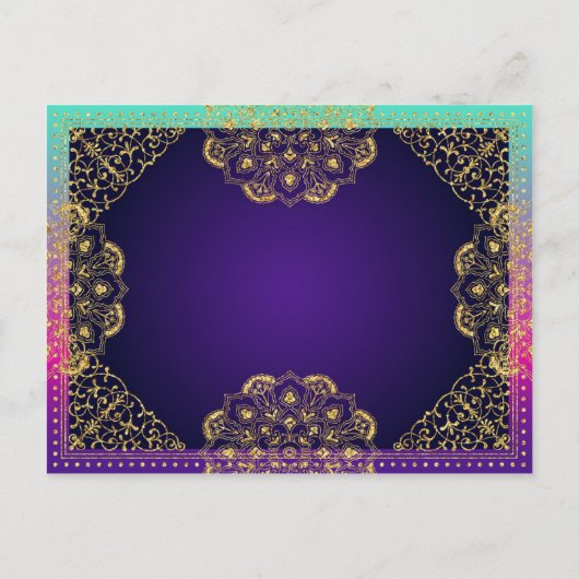 Bollywood Arabian Nights Save the Date Ankündigungspostkarte (Rückseite)