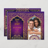 Bollywood Arabian Nights Save the Date Ankündigungspostkarte (Vorne/Hinten)