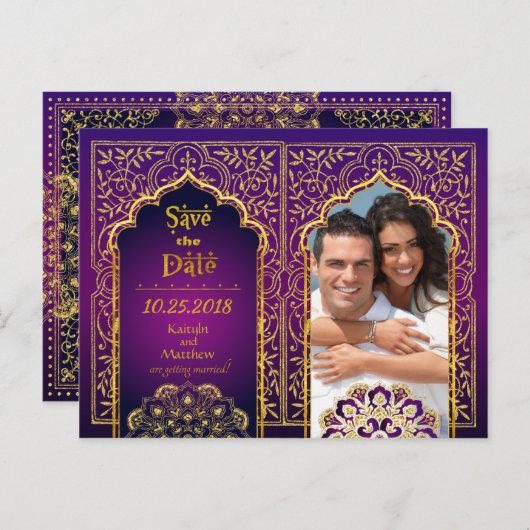 Bollywood Arabian Nights Save the Date Ankündigungspostkarte (Vorne/Hinten)