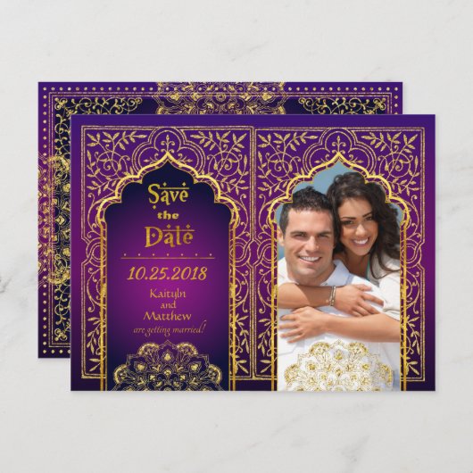 Bollywood Arabian Nights Save the Date Ankündigungspostkarte (Vorne/Hinten)