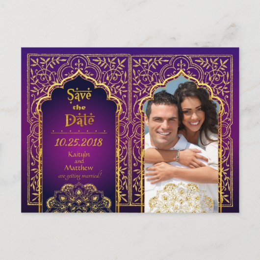 Bollywood Arabian Nights Save the Date Ankündigungspostkarte (Vorderseite)