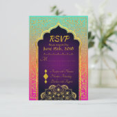 Bollywood Arabian Nights Wedding RSVP Card (Stehend Vorderseite)