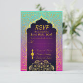 Bollywood Arabian Nights Wedding RSVP Card (Stehend Vorderseite)