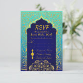 Bollywood Arabian Nights Wedding RSVP Card Karte (Stehend Vorderseite)