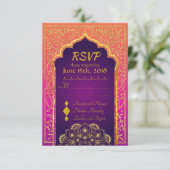 Bollywood Arabian Nights Wedding RSVP Card Karte (Stehend Vorderseite)