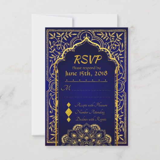 Bollywood Arabian Nights Wedding RSVP Card Karte (Vorderseite)