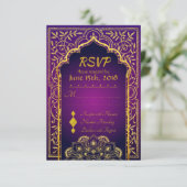 Bollywood Arabian Nights Wedding RSVP Card Karte (Stehend Vorderseite)